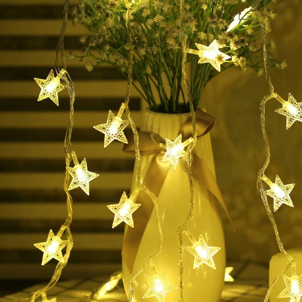 BIUYO Fairy Lights Battery Powered Stars String Lights 5M 50 LED Battery Operated Decorative Lighting for Christmas Wedding Birthday Indoor Outdoor Use(Warm White)-0