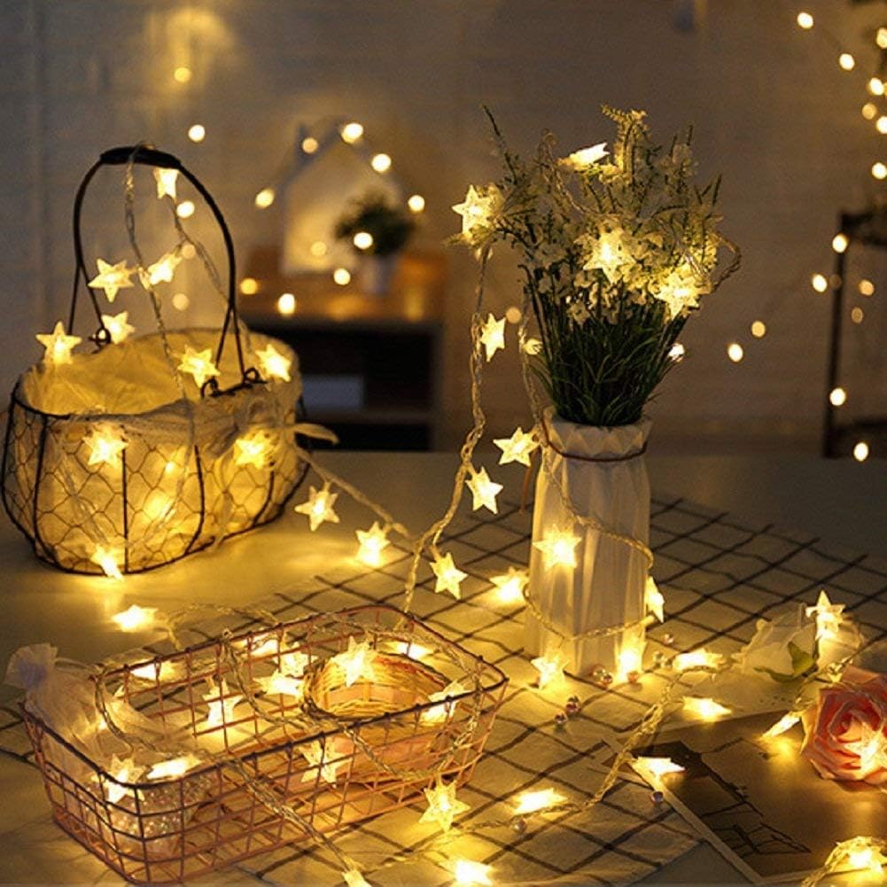 BIUYO Fairy Lights Battery Powered Stars String Lights 5M 50 LED Battery Operated Decorative Lighting for Christmas Wedding Birthday Indoor Outdoor Use(Warm White)-1