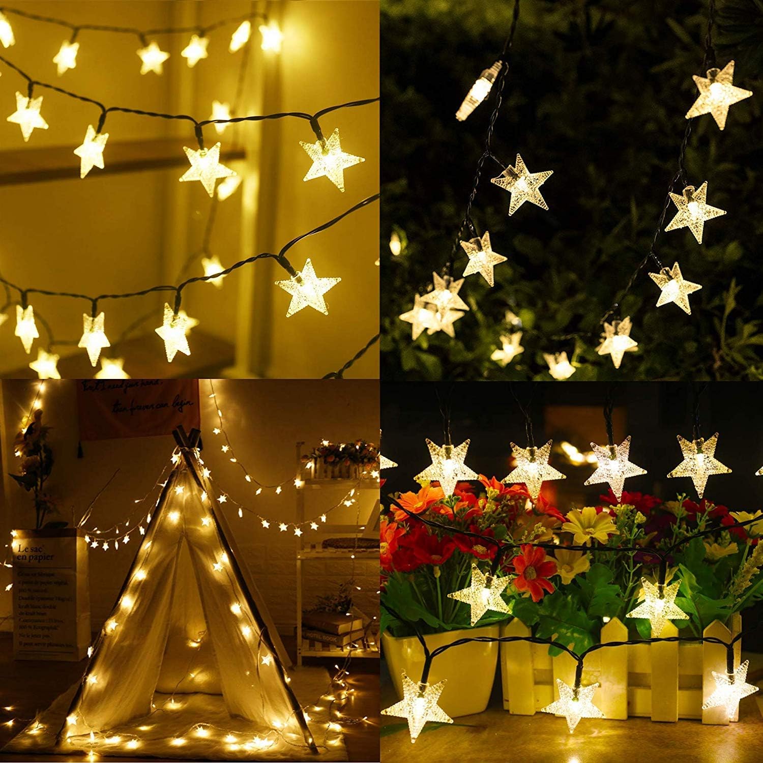 BIUYO Fairy Lights Battery Powered Stars String Lights 5M 50 LED Battery Operated Decorative Lighting for Christmas Wedding Birthday Indoor Outdoor Use(Warm White)-4