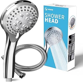 VEHHE Shower Head Powerful Flow with 1.5m Chrome Hose Pressure Boosting Shower Head Spray with 5 Modes Water Saving Bathing for Adults Children Pets Home and Gym Use