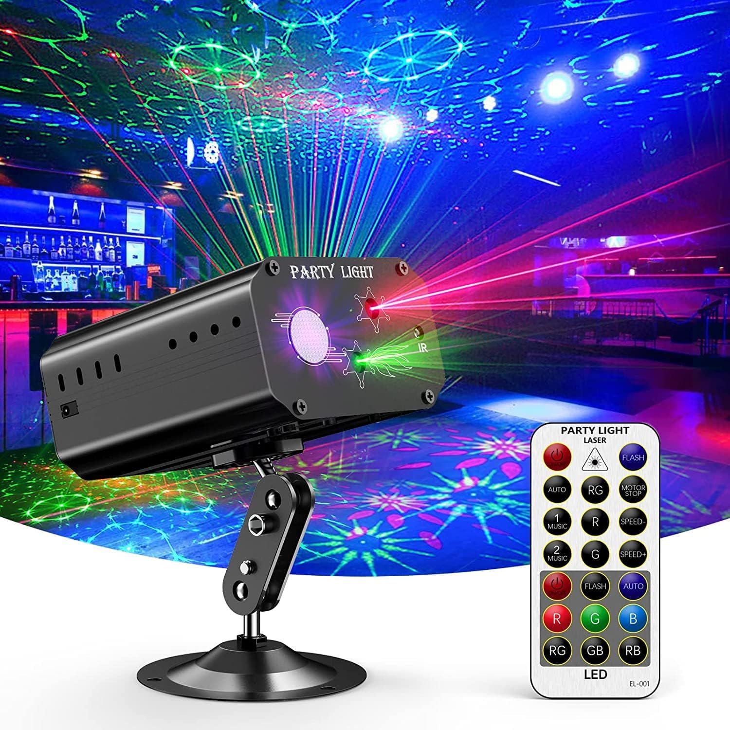 Disco Lights Party Lights, Sound Activated DJ Light with Remote Control DJ Stage Lights Strobe Projector for Club Home Party Ballroom Bands Wedding Show Bar Karaoke KTV-0