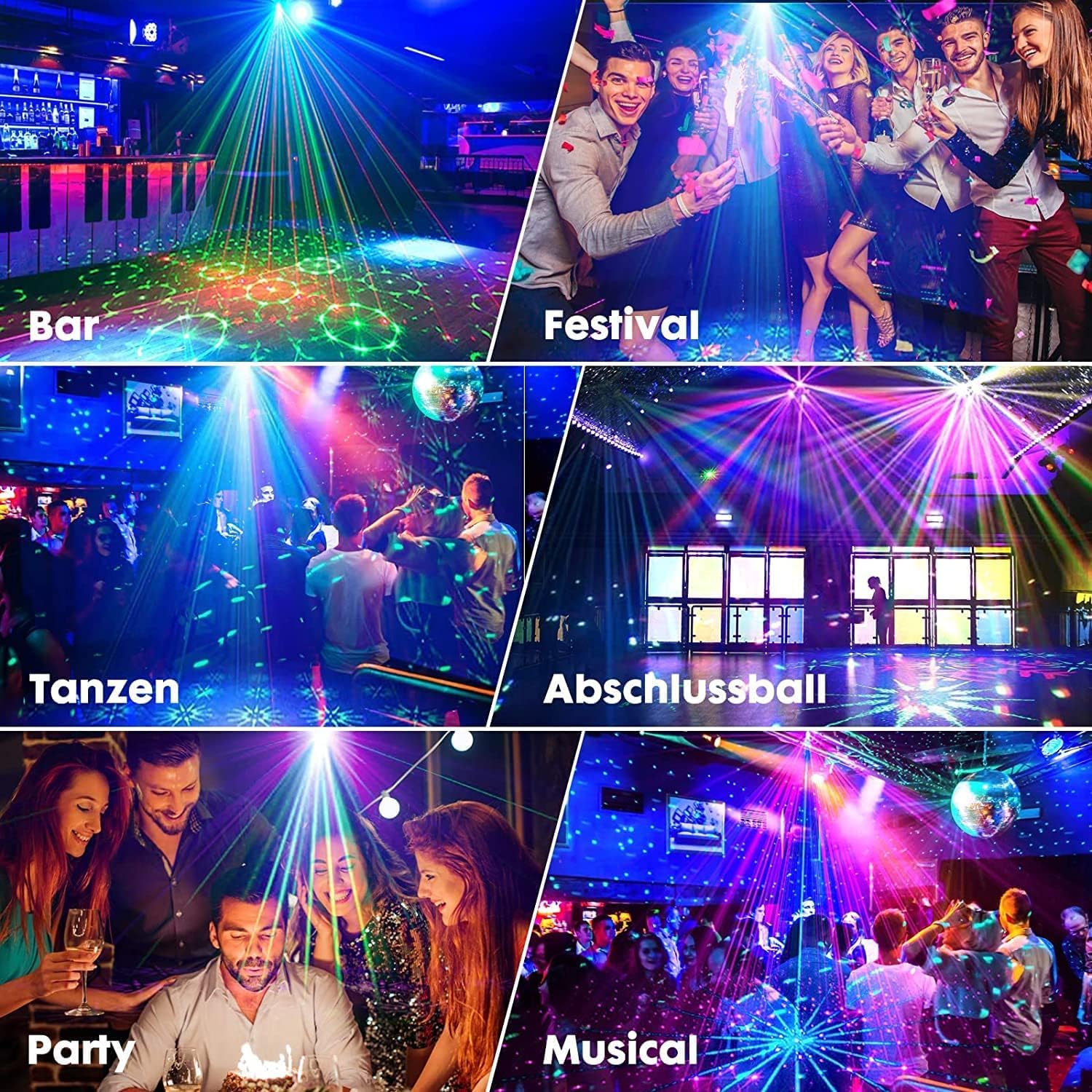 Disco Lights Party Lights, Sound Activated DJ Light with Remote Control DJ Stage Lights Strobe Projector for Club Home Party Ballroom Bands Wedding Show Bar Karaoke KTV-3