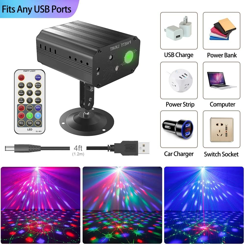 Disco Lights Party Lights, Sound Activated DJ Light with Remote Control DJ Stage Lights Strobe Projector for Club Home Party Ballroom Bands Wedding Show Bar Karaoke KTV-6