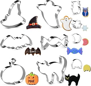 Halloween Cookie Cutters, Joyoldelf 6 Piece Biscuit Cookie Cutter - Pumpkin, Bat, Ghost, Cat, Witch Hat, Candy for Kids - Stainless Steel