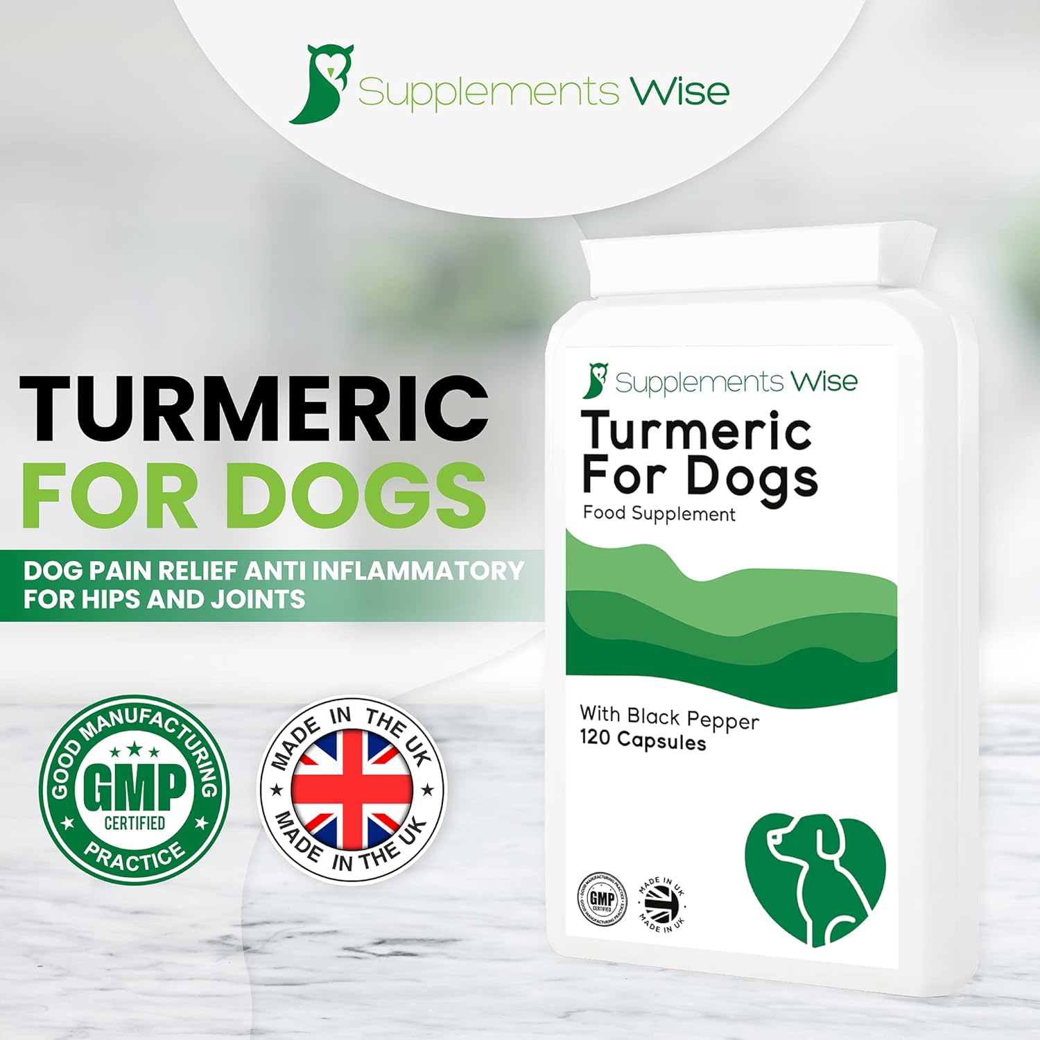 Turmeric For Dogs - 120 x 500mg Capsules, Dog Pain Relief Anti Inflammatory for Hips and Joints - Dog Joint Supplements for Senior Dogs - Curcumin Turmeric for Dogs with Black Pepper (120 Capsules)-1