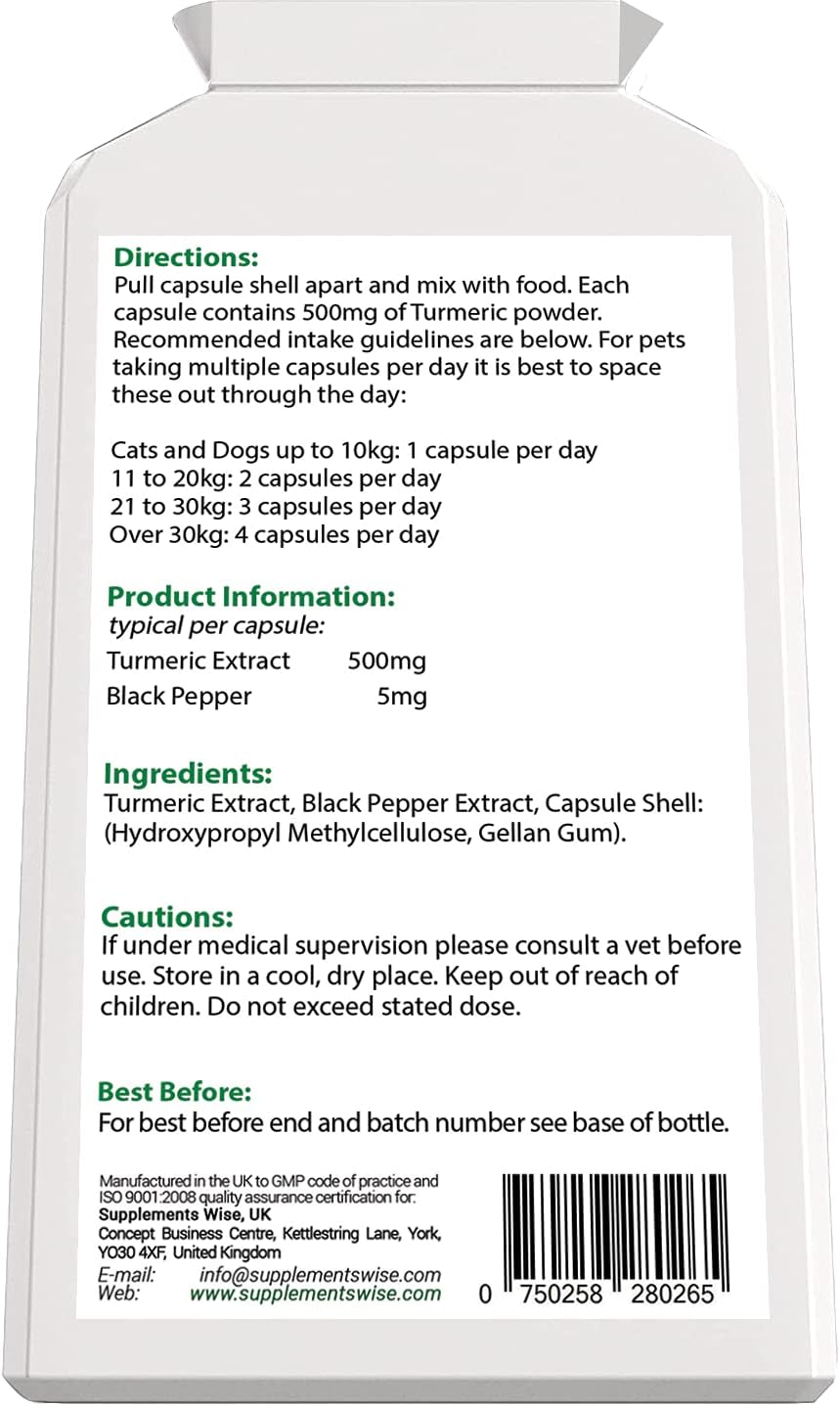 Turmeric For Dogs - 120 x 500mg Capsules, Dog Pain Relief Anti Inflammatory for Hips and Joints - Dog Joint Supplements for Senior Dogs - Curcumin Turmeric for Dogs with Black Pepper (120 Capsules)-8