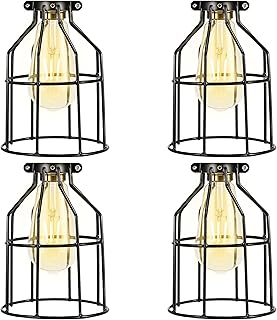 Simple Deluxe 4-Pack Adjustable Industrial Clamp on Metal Bulb Guard Cage for Pendant, Farmhouse Light Fixture, Vintage Lamp Shades and Hanging Lamp, Black