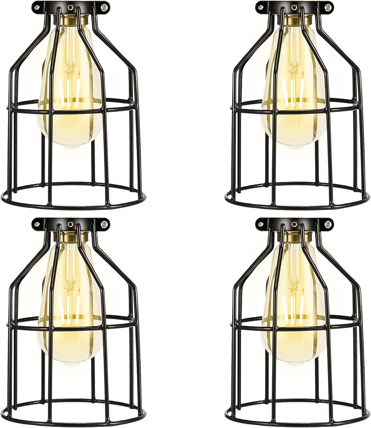 Simple Deluxe 4-Pack Adjustable Industrial Clamp on Metal Bulb Guard Cage for Pendant, Farmhouse Light Fixture, Vintage Lamp Shades and Hanging Lamp, Black-0