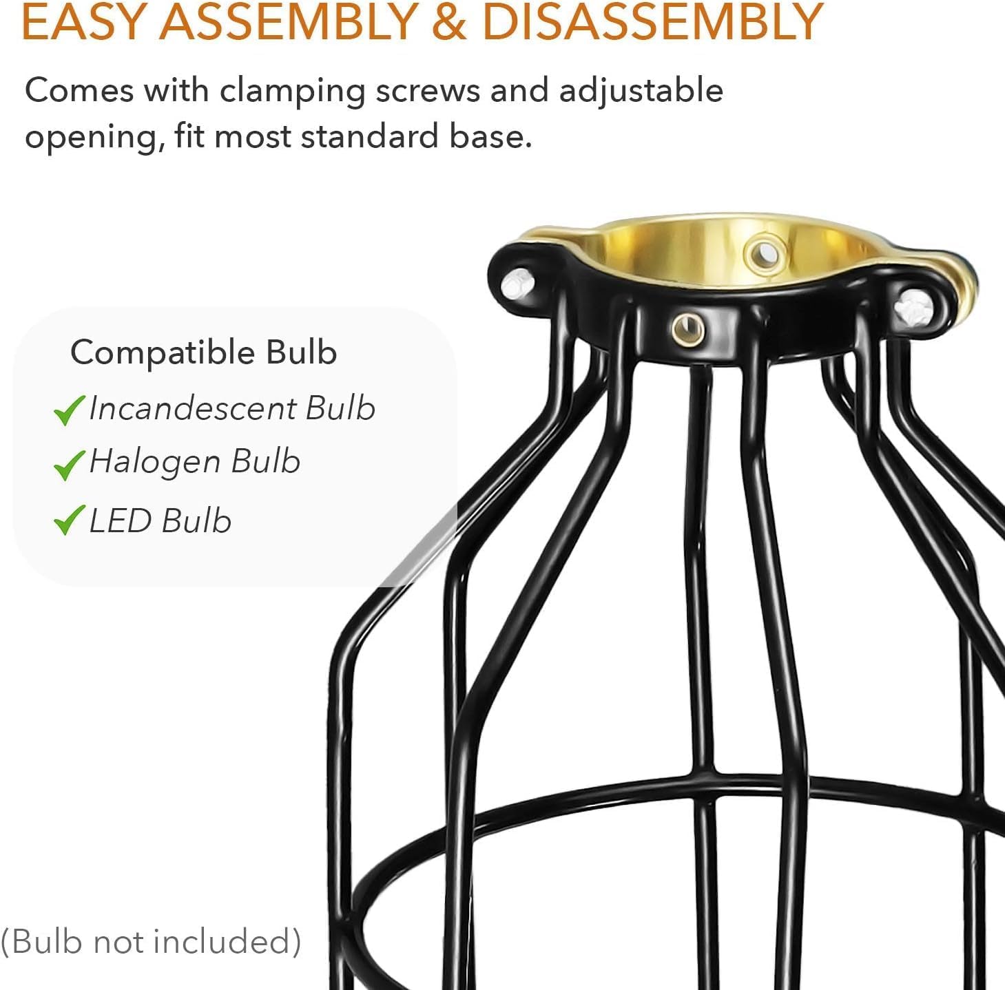 Simple Deluxe 4-Pack Adjustable Industrial Clamp on Metal Bulb Guard Cage for Pendant, Farmhouse Light Fixture, Vintage Lamp Shades and Hanging Lamp, Black-3