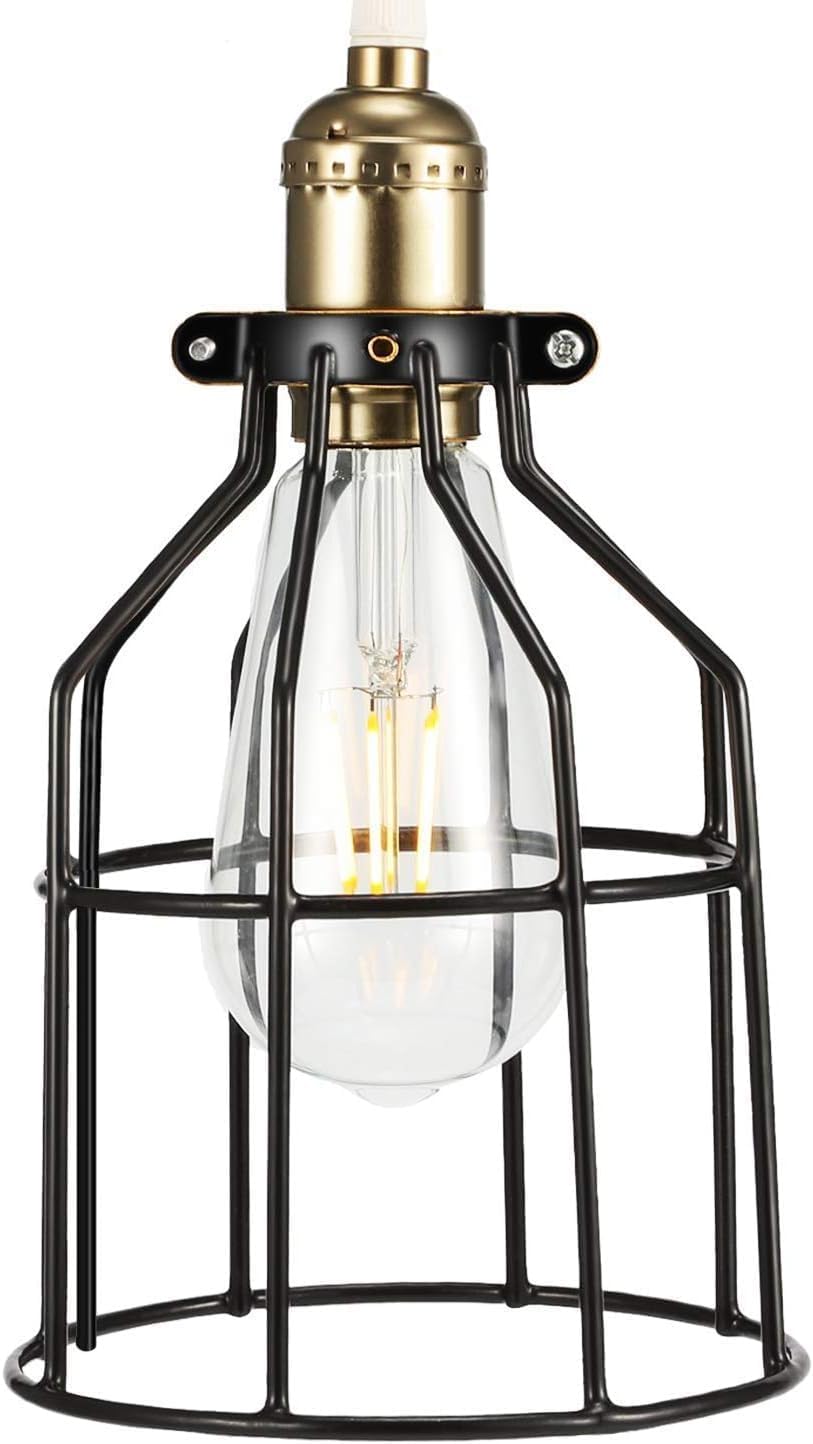 Simple Deluxe 4-Pack Adjustable Industrial Clamp on Metal Bulb Guard Cage for Pendant, Farmhouse Light Fixture, Vintage Lamp Shades and Hanging Lamp, Black-6