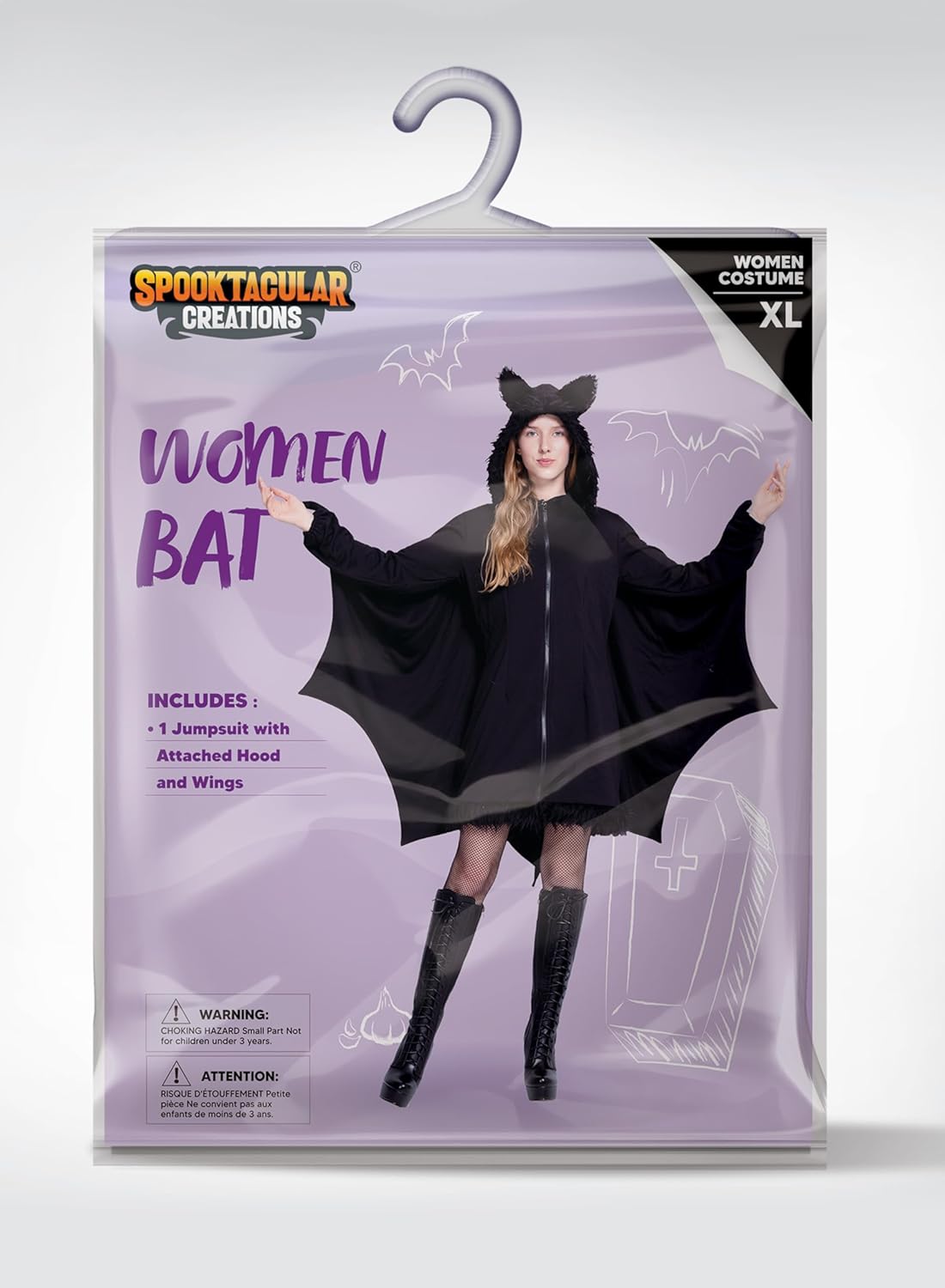 Spooktacular Creations Woman’s Black Bat Zip Hoodie Halloween Costumes for Adults-4