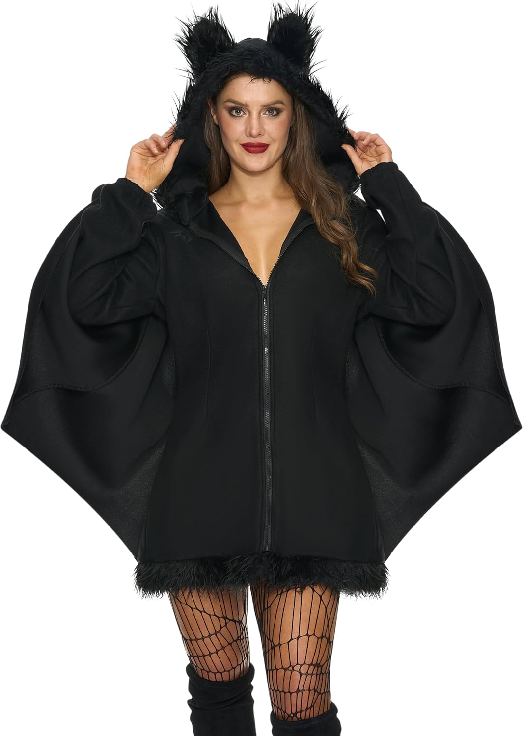 Spooktacular Creations Woman’s Black Bat Zip Hoodie Halloween Costumes for Adults-7