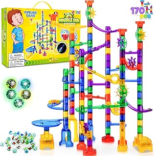 JOYIN 170Pcs Marble Run Premium Toy Set, Construction Building Blocks Toys, STEM Educational Building Block Toy(120 Plastic Pieces + 50 Glass Marbles)