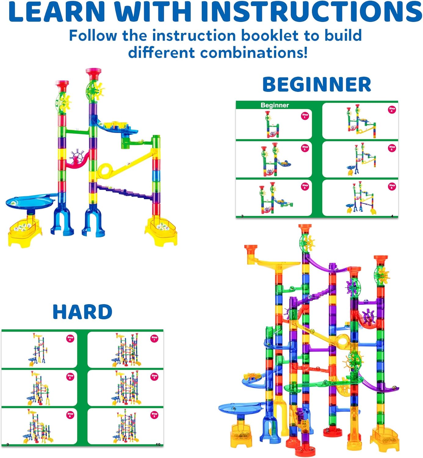 JOYIN 170Pcs Marble Run Premium Toy Set, Construction Building Blocks Toys, STEM Educational Building Block Toy(120 Plastic Pieces + 50 Glass Marbles)-2