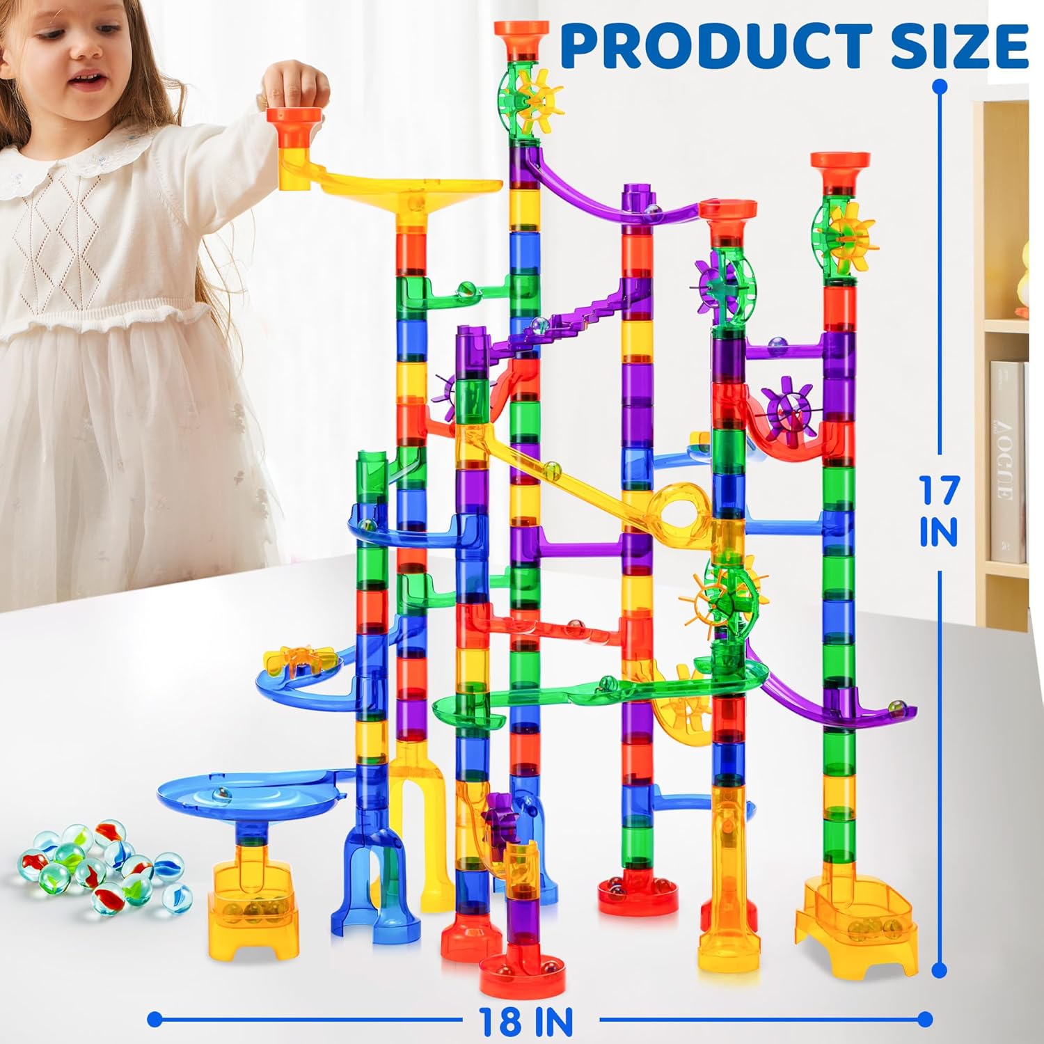 JOYIN 170Pcs Marble Run Premium Toy Set, Construction Building Blocks Toys, STEM Educational Building Block Toy(120 Plastic Pieces + 50 Glass Marbles)-3