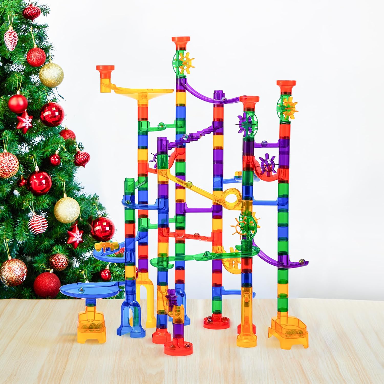 JOYIN 170Pcs Marble Run Premium Toy Set, Construction Building Blocks Toys, STEM Educational Building Block Toy(120 Plastic Pieces + 50 Glass Marbles)-6