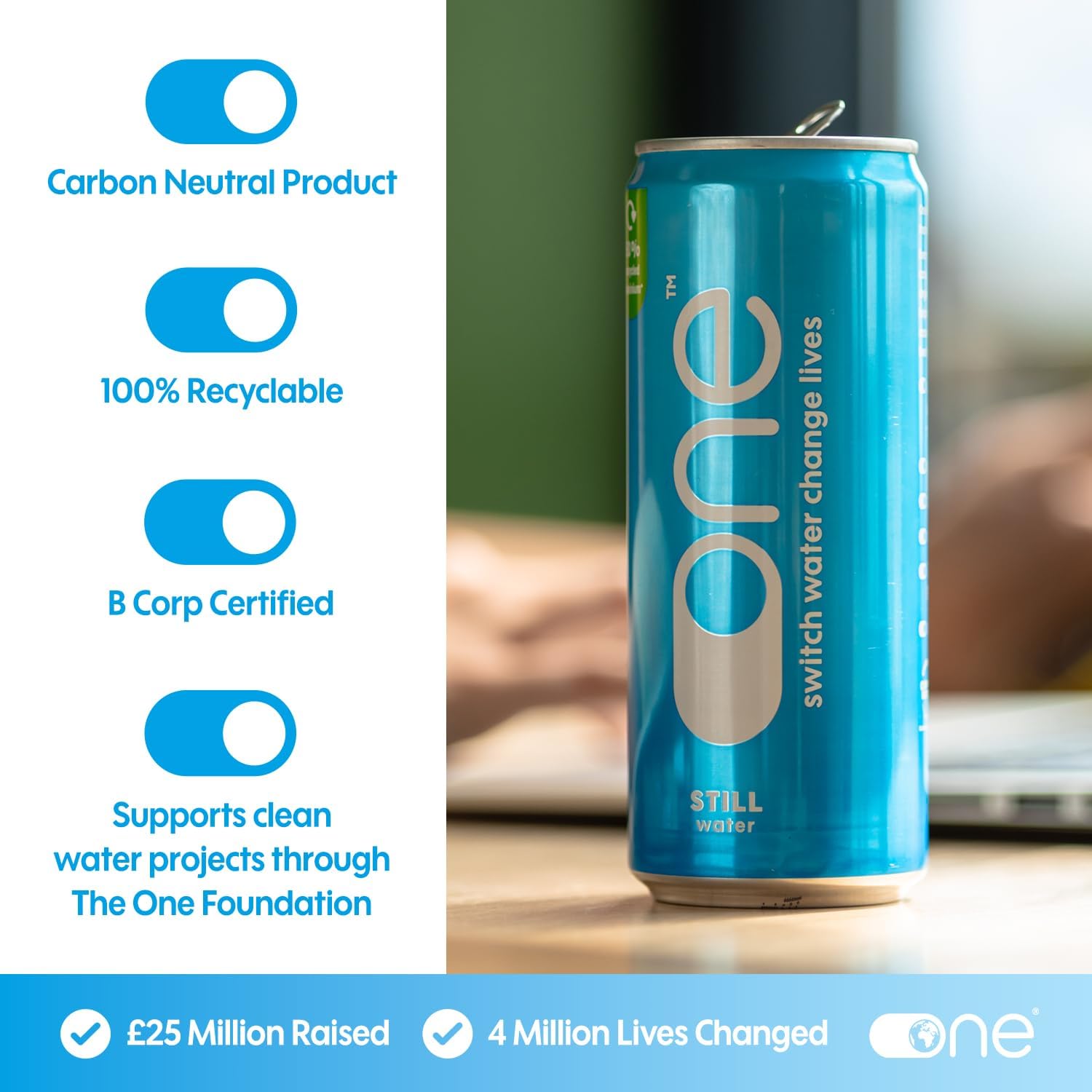 One Water Natural Still Spring Water 24 x 330ml Cans - Pure Refreshing 7.7pH Canned Water - 100% Recyclable & Sustainable Can - Plastic Free - Bulk Pack-3