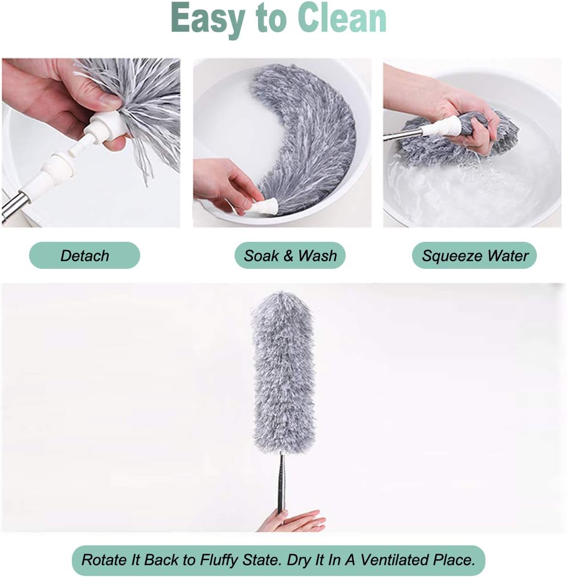 Vicloon Feather Duster Extendable, 100 Inches Microfiber Duster Cleaning Steel Telescopic Duster Feather Duster with Bendable and Window Slot Cleaning Brush Hand for Cleaning Ceiling Fans, Cars…-5