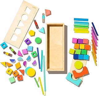 Lovevery The Block Set Sustainable solid wood building blocks with 20+ activities, 70 pieces, and 18 shapes to explore STEM for toddlers to school age and beyond