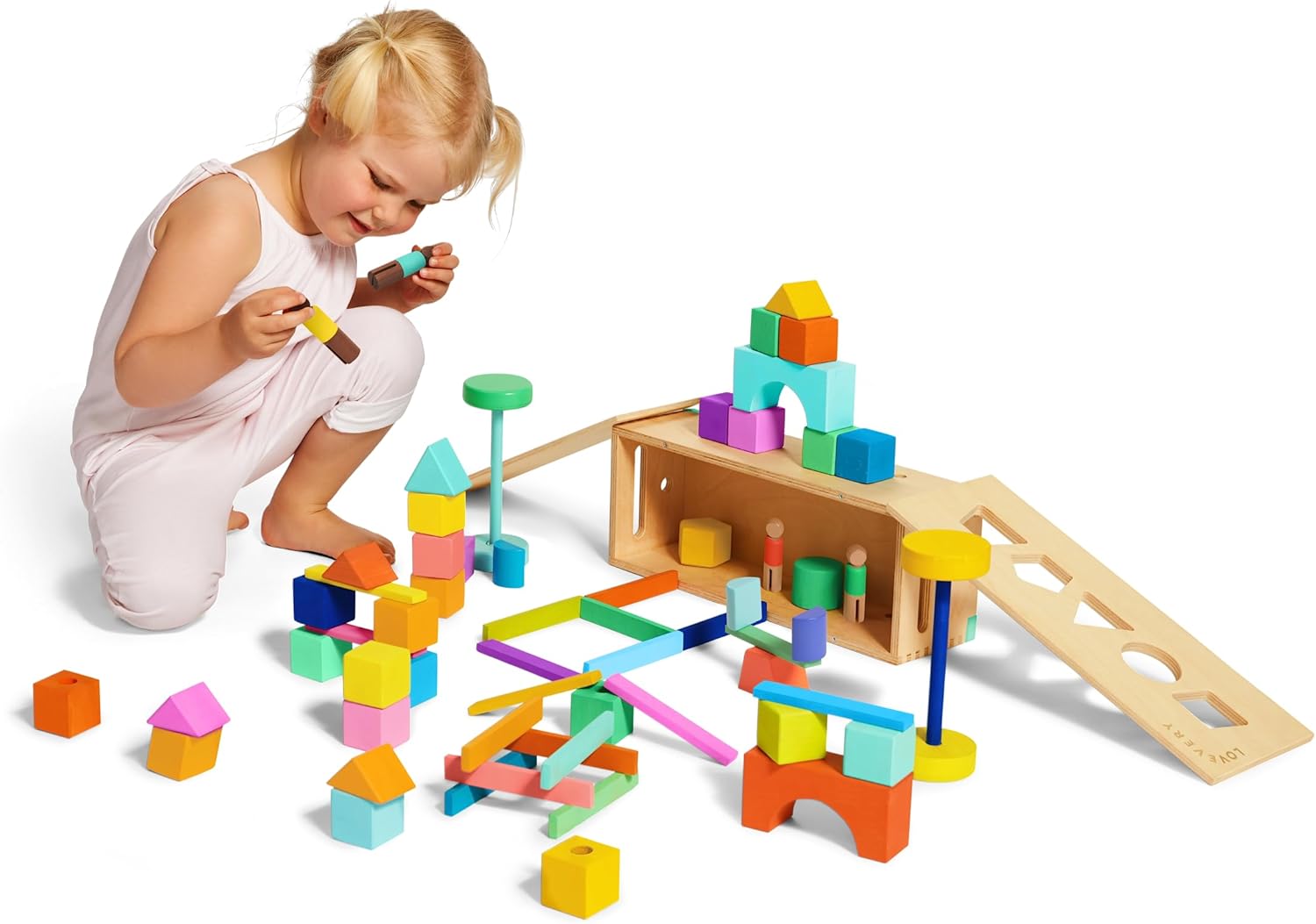 Lovevery The Block Set Sustainable solid wood building blocks with 20+ activities, 70 pieces, and 18 shapes to explore STEM for toddlers to school age and beyond-2