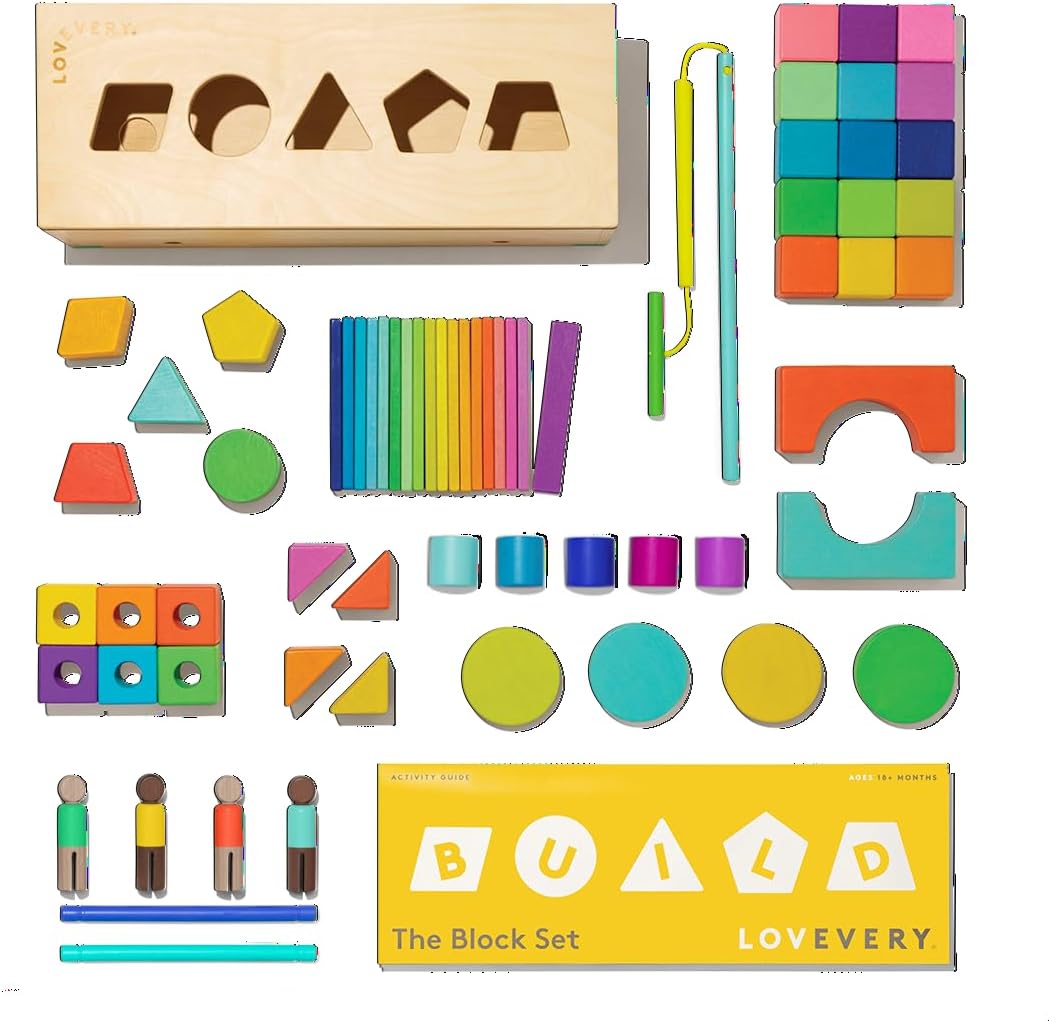 Lovevery The Block Set Sustainable solid wood building blocks with 20+ activities, 70 pieces, and 18 shapes to explore STEM for toddlers to school age and beyond-3