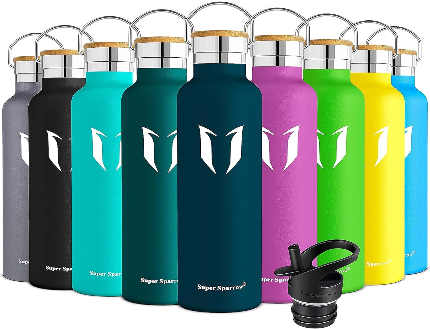 Super Sparrow Stainless Steel Water Bottle - 350ml/500ml/620ml/750ml/1L- Insulated Metal Water Bottle - Standard Mouth Flask - BPA Free - Straw Water Bottle for Work, Gym, Sports-0