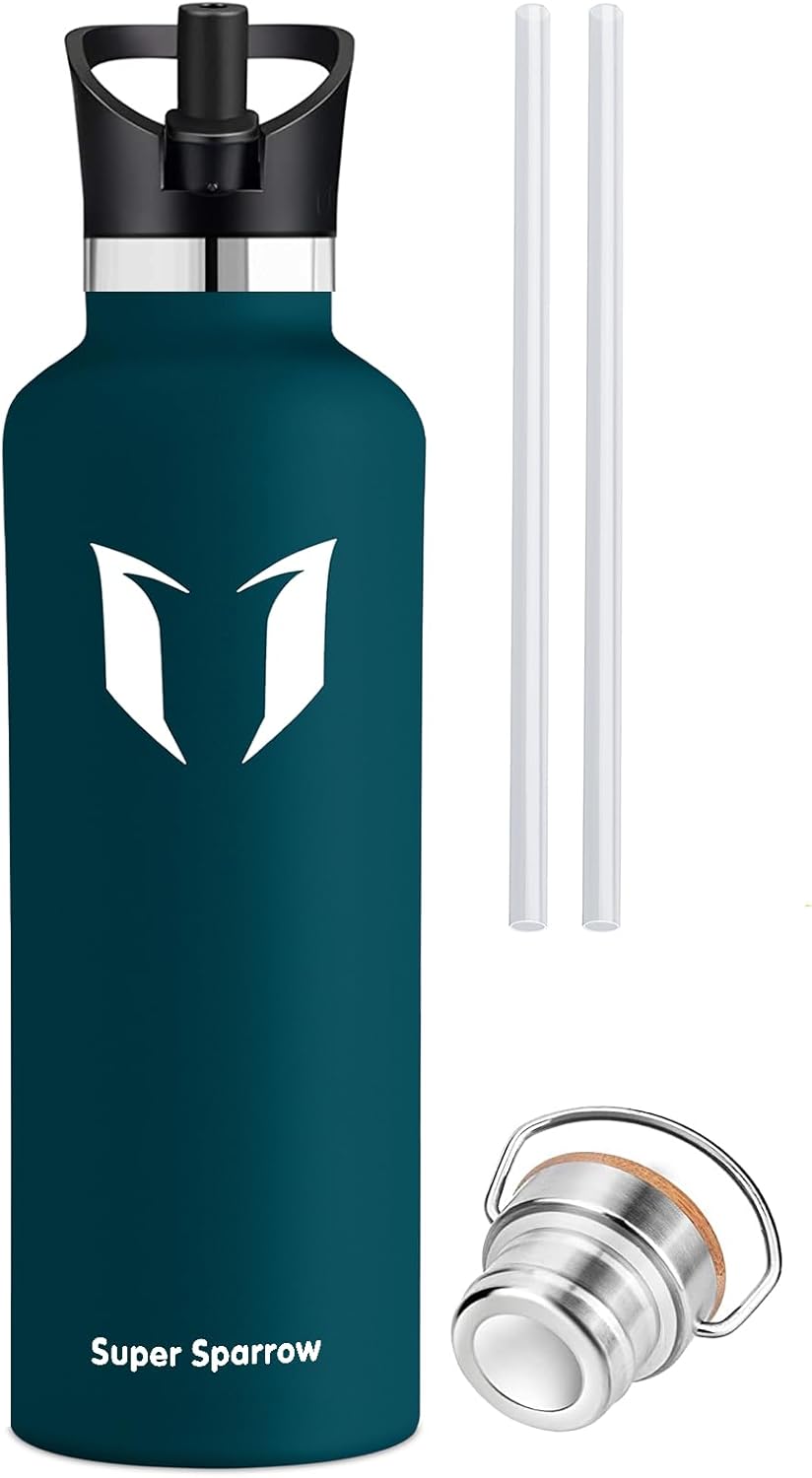 Super Sparrow Stainless Steel Water Bottle - 350ml/500ml/620ml/750ml/1L- Insulated Metal Water Bottle - Standard Mouth Flask - BPA Free - Straw Water Bottle for Work, Gym, Sports-1