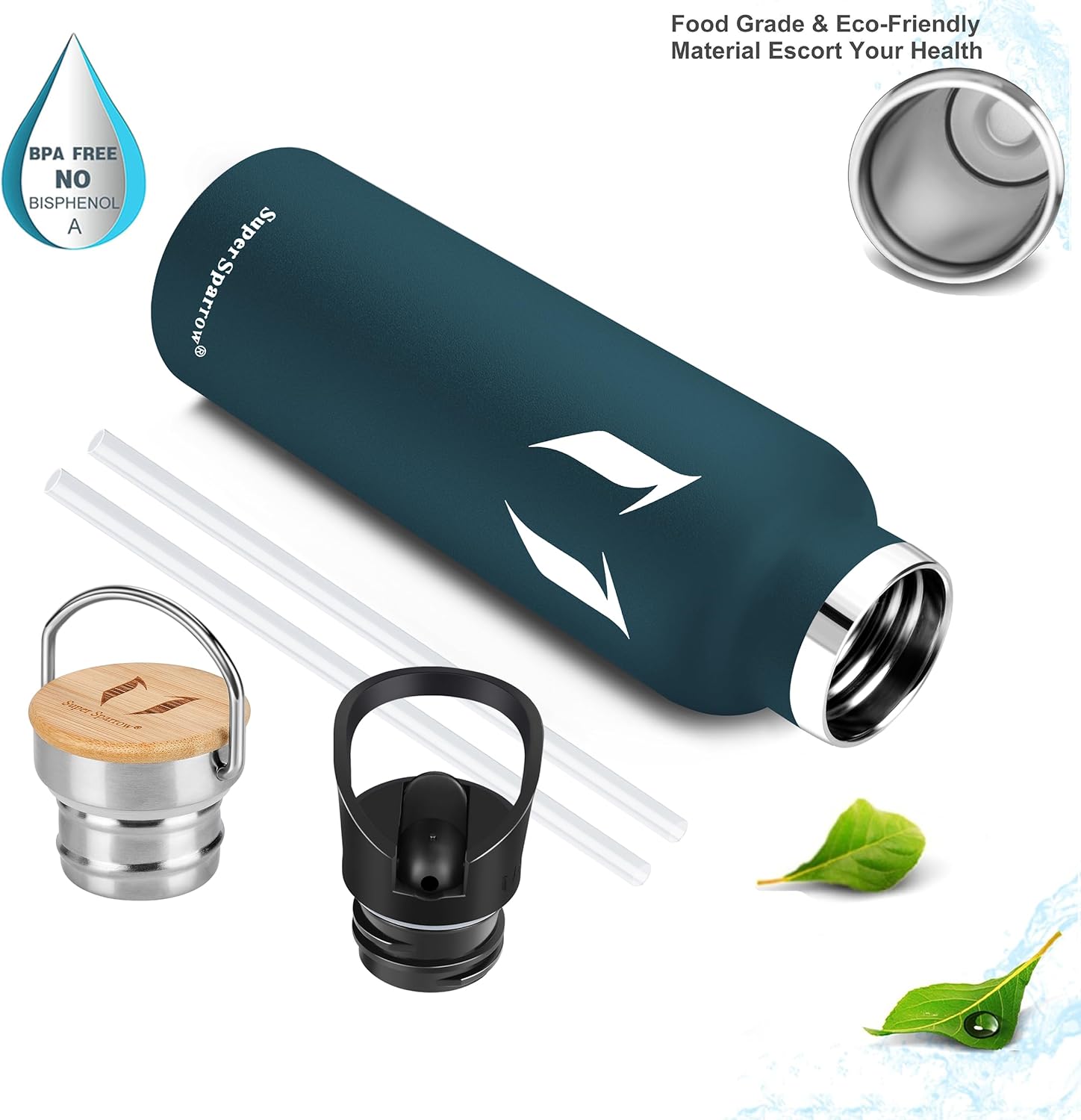 Super Sparrow Stainless Steel Water Bottle - 350ml/500ml/620ml/750ml/1L- Insulated Metal Water Bottle - Standard Mouth Flask - BPA Free - Straw Water Bottle for Work, Gym, Sports-4