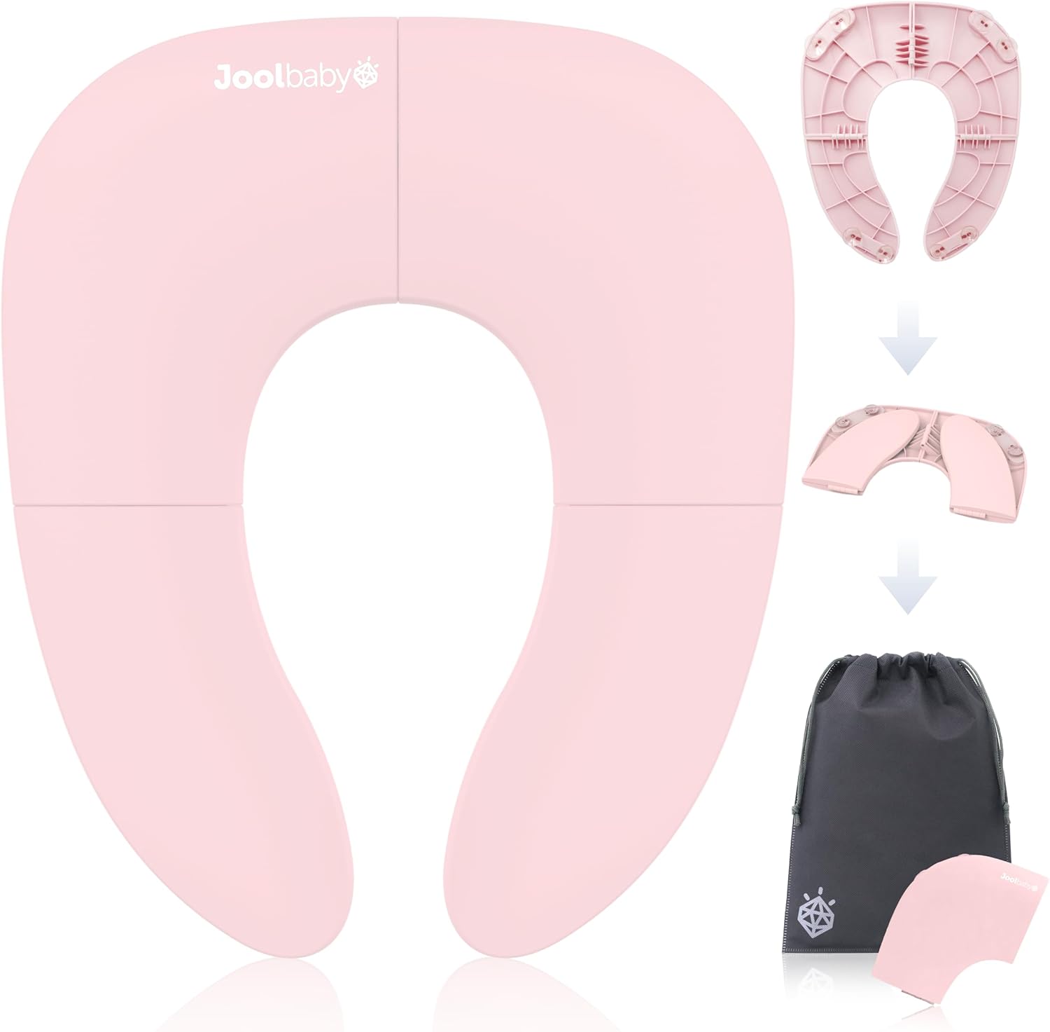 Jool Baby Products - Folding Travel Potty Seat for Girls, Fits Round & Oval Toilets, Non-Slip Suction Cups, Includes Free Travel Bag (Pink)-0