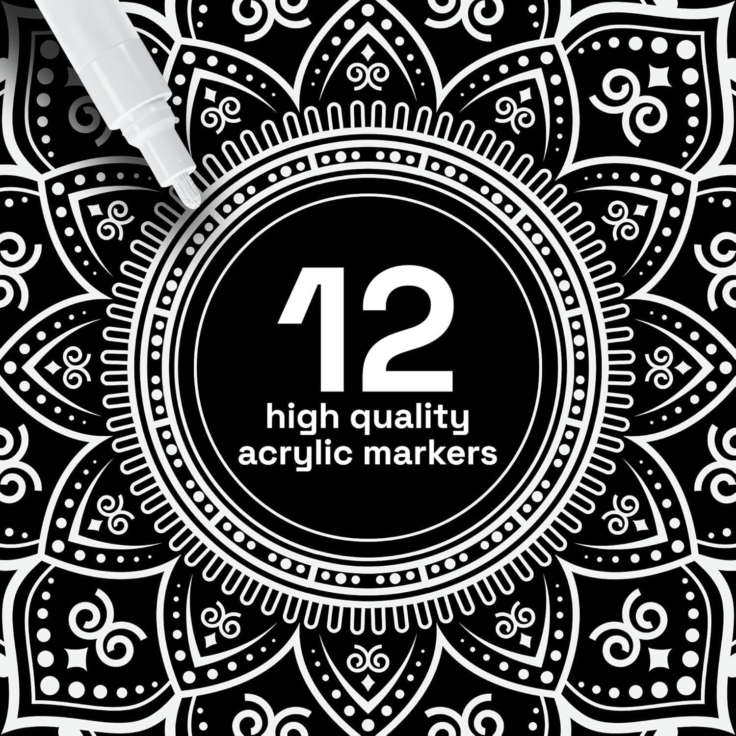 ARTISTRO White Paint Pens for Rock Painting, Stone, Ceramic, Glass, Wood, Tire, Fabric, Metal, Canvas. Set of 12 White Marker for Acrylic Painting, Water-based, Medium Tip-1