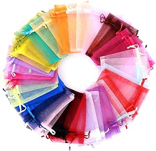 nuoshen 100Pcs Organza Bags, 9 X 7cm Organza Bags Small Multicolor Drawstring Bags Gift Bags for Wedding Favours,Christmas Decoration and Other Celebrations