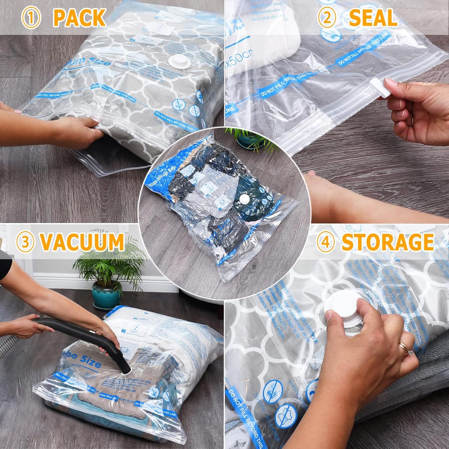 Vacuum Storage Bags 8 Combo (3 Jumbo/3Large/2 Medium), Space Saver Sealer Bags, Airtight Compression Bags for Clothes, Pillows, Comforters, Blankets, Bedding-3