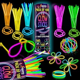 Ultra Bright Glow Sticks Bulk Party Pack-100 Glow in The Dark Party Supplies- Bracelets-Eye Glasses- Necklaces- Neon Accessories-Glow Party Pack- Kids Party Favors- Halloween Party Supplies- 205 pcs