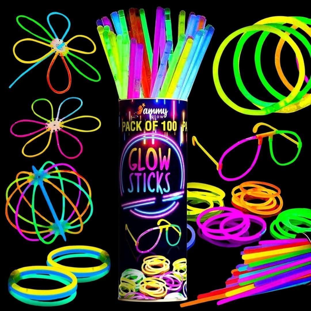 Ultra Bright Glow Sticks Bulk Party Pack-100 Glow in The Dark Party Supplies- Bracelets-Eye Glasses- Necklaces- Neon Accessories-Glow Party Pack- Kids Party Favors- Halloween Party Supplies- 205 pcs-0