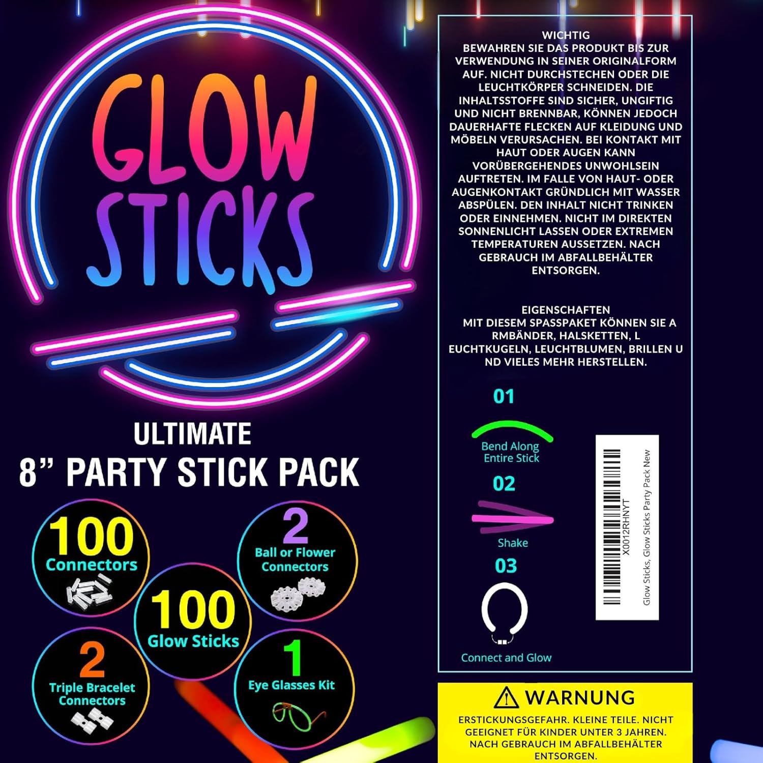 Ultra Bright Glow Sticks Bulk Party Pack-100 Glow in The Dark Party Supplies- Bracelets-Eye Glasses- Necklaces- Neon Accessories-Glow Party Pack- Kids Party Favors- Halloween Party Supplies- 205 pcs-4