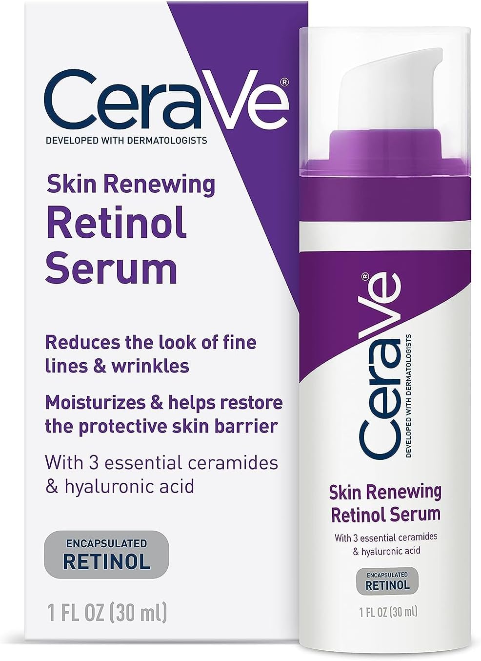 CeraVe Anti Aging Retinol Serum | Cream Serum for Smoothing Fine Lines and Skin Brightening | With Retinol, Hyaluronic Acid, Niacinamide, and Ceramides | 1 Ounce-0