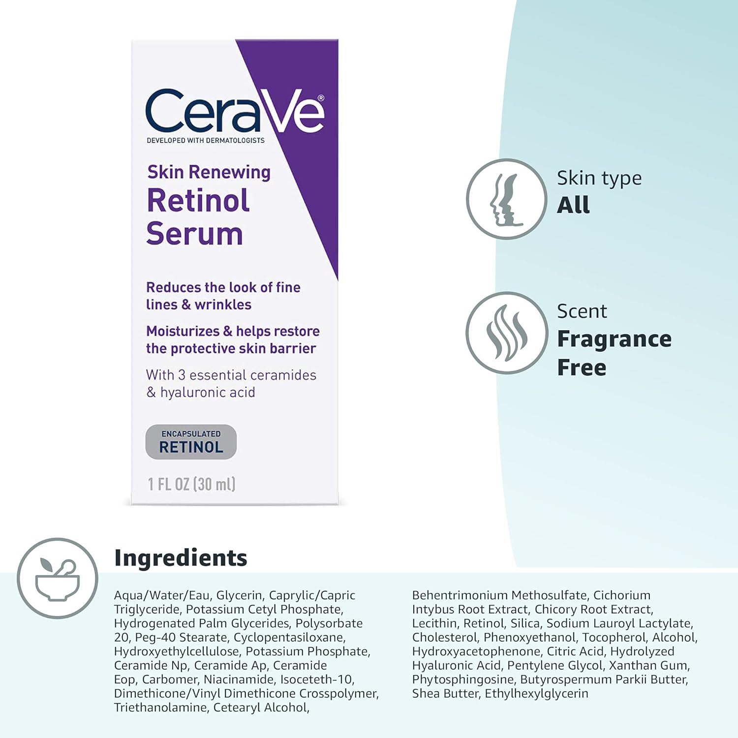 CeraVe Anti Aging Retinol Serum | Cream Serum for Smoothing Fine Lines and Skin Brightening | With Retinol, Hyaluronic Acid, Niacinamide, and Ceramides | 1 Ounce-12