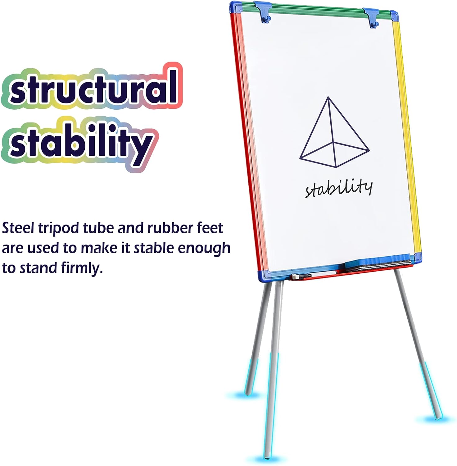 SWANCROWN Portable Whiteboard with Stand 60x45cm, Teaching Easel for Classroom Home School, Colorful Aluminum Frame, Foldable&Height Adjustable-2