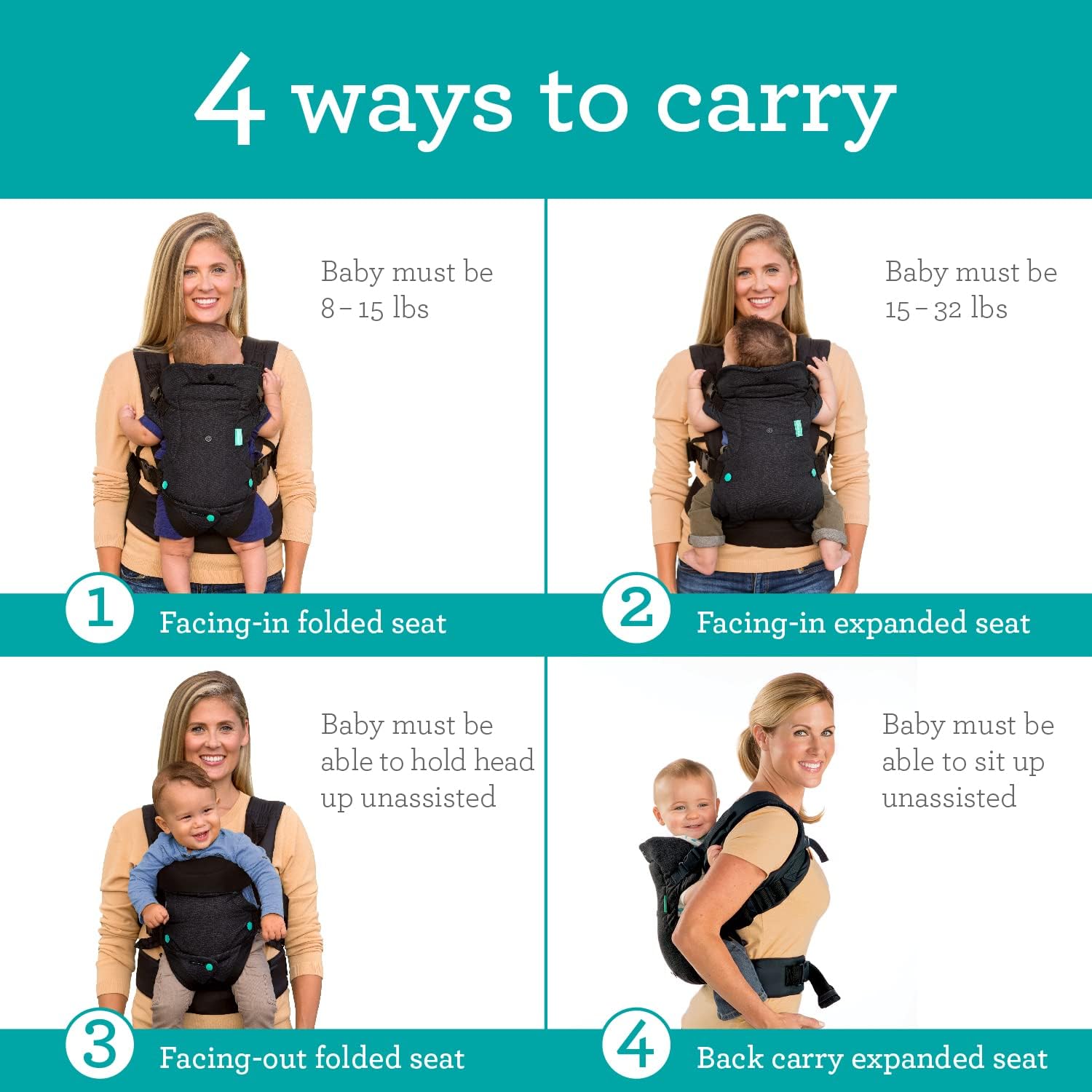 Infantino - Flip 4-in-1 Advanced Carrier with Washable bib Included - Ergonomic - Convertible - Face-in and Face-Out - Front and Back Carry - Newborns and Older Babies - 8-32 lbs-1