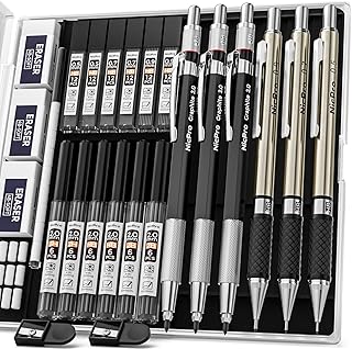 Nicpro 6PCS Mechanical Pencils Set, 3 PCS 2mm Lead Holder (2B HB 2H), Clutch Propelling Drafting Pencil 0.5 mm & 0.7 mm & 0.9 mm for Writing,Sketching Drawing with 12 Tube Lead Refills Case