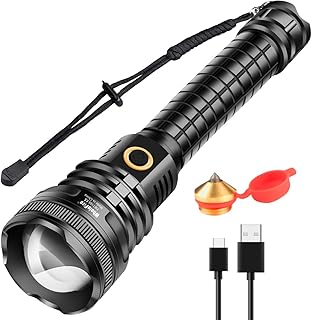 WholeFire LED Torches, Super Bright 90000 Lumens Flashlight USB Rechargeable XHP90 Powerful Torch Light with Zoom, Waterproof 5 Modes for Camping Hiking Biking Outdoor Activities