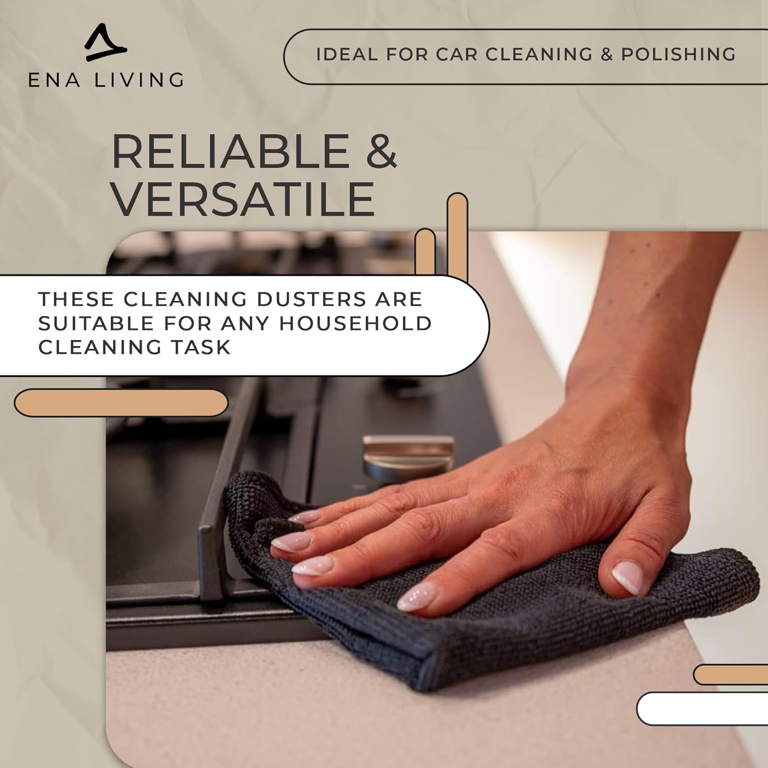 ENA Living Black Microfibre Cloth, Efficient Dusters For Cleaning, Uses Less Water & Chemicals, Picks Up More Dirt, Ideal For Car Cleaning, Window Cleaner, Durable & Effective Dusters For Cleaning-2