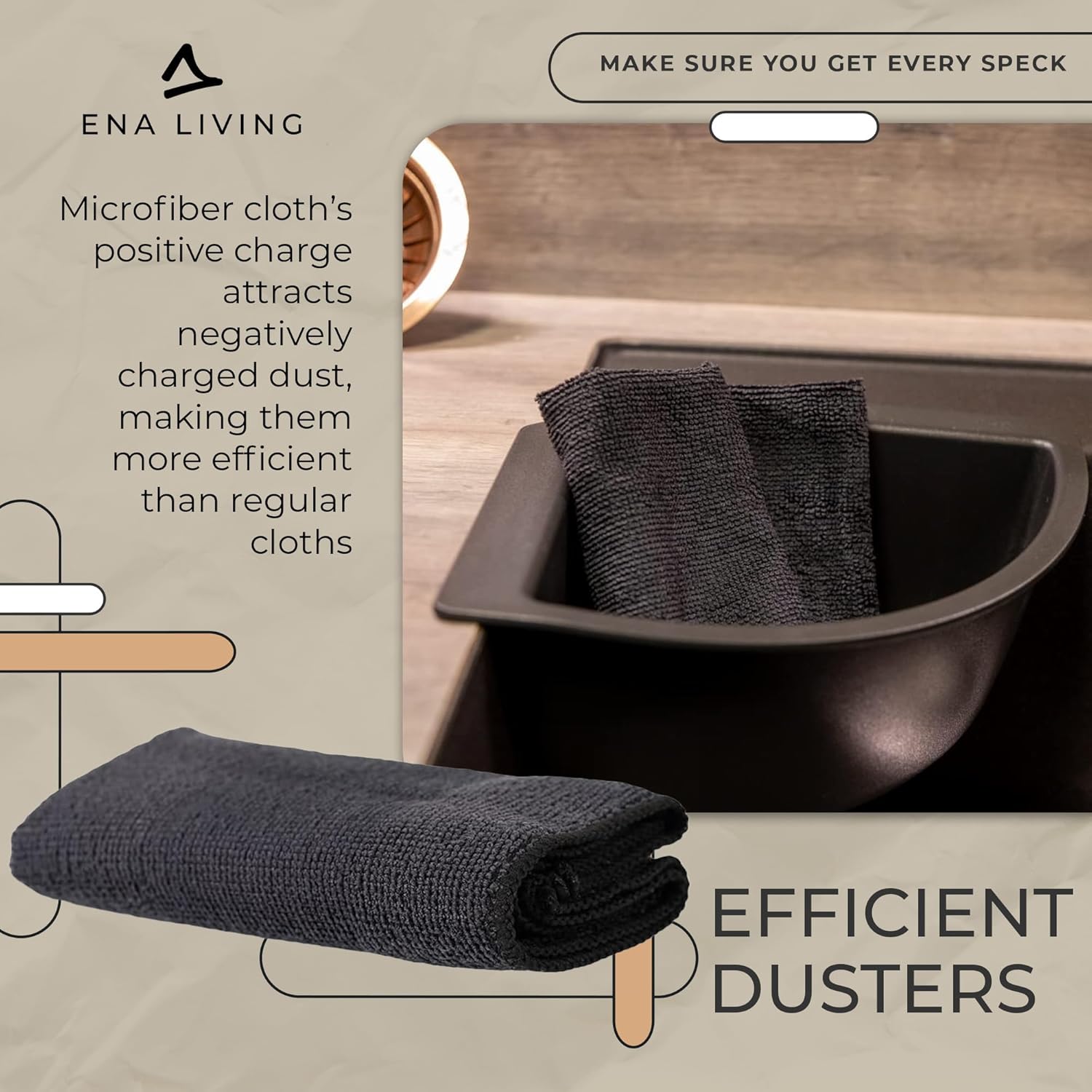 ENA Living Black Microfibre Cloth, Efficient Dusters For Cleaning, Uses Less Water & Chemicals, Picks Up More Dirt, Ideal For Car Cleaning, Window Cleaner, Durable & Effective Dusters For Cleaning-5