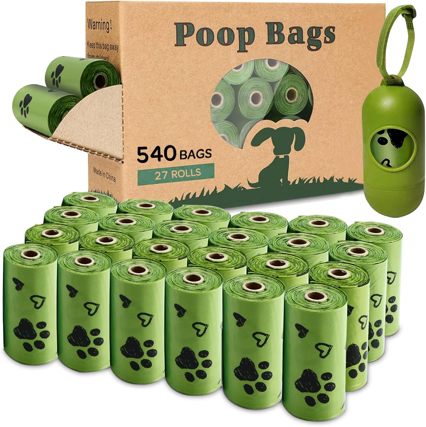 Dog Poo Bags - 540 Counts Biodegradable Poop Waste Bag Refill Rolls for Dogs include 1 Adjustable Dispenser | Scented-0