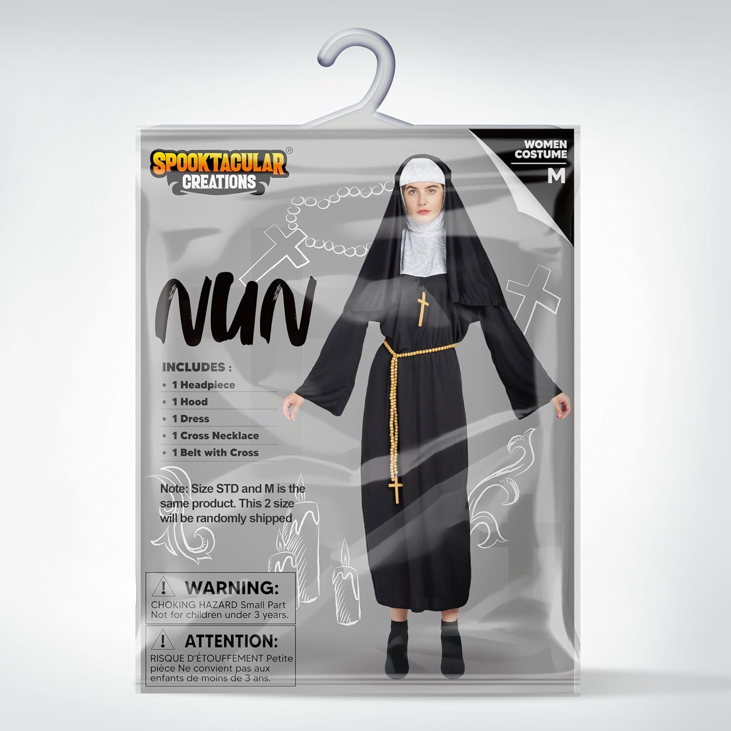 Spooktacular Creations Nun Costume for Women Halloween with Attached Collar, Gold Cross, and Drape Belt Relgious Fancy Dress Halloween Dress Up-5