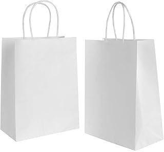 20pcs Gift Bags Large,White Paper Bags,Paper Bags with Handles,Gift Bags,Kraft Paper Bags for Grocery Baking Shopping Merchandise Boutique Retail (Thicken 130gsm)