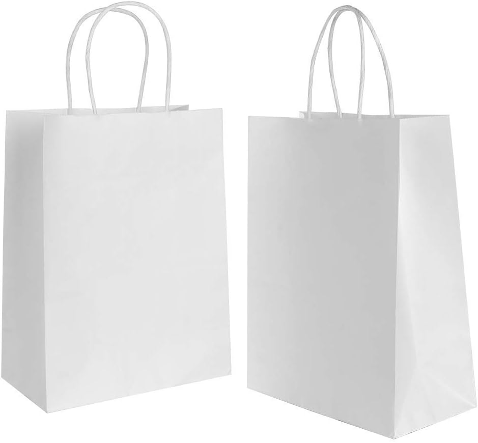 20pcs Gift Bags Large,White Paper Bags,Paper Bags with Handles,Gift Bags,Kraft Paper Bags for Grocery Baking Shopping Merchandise Boutique Retail (Thicken 130gsm)-0