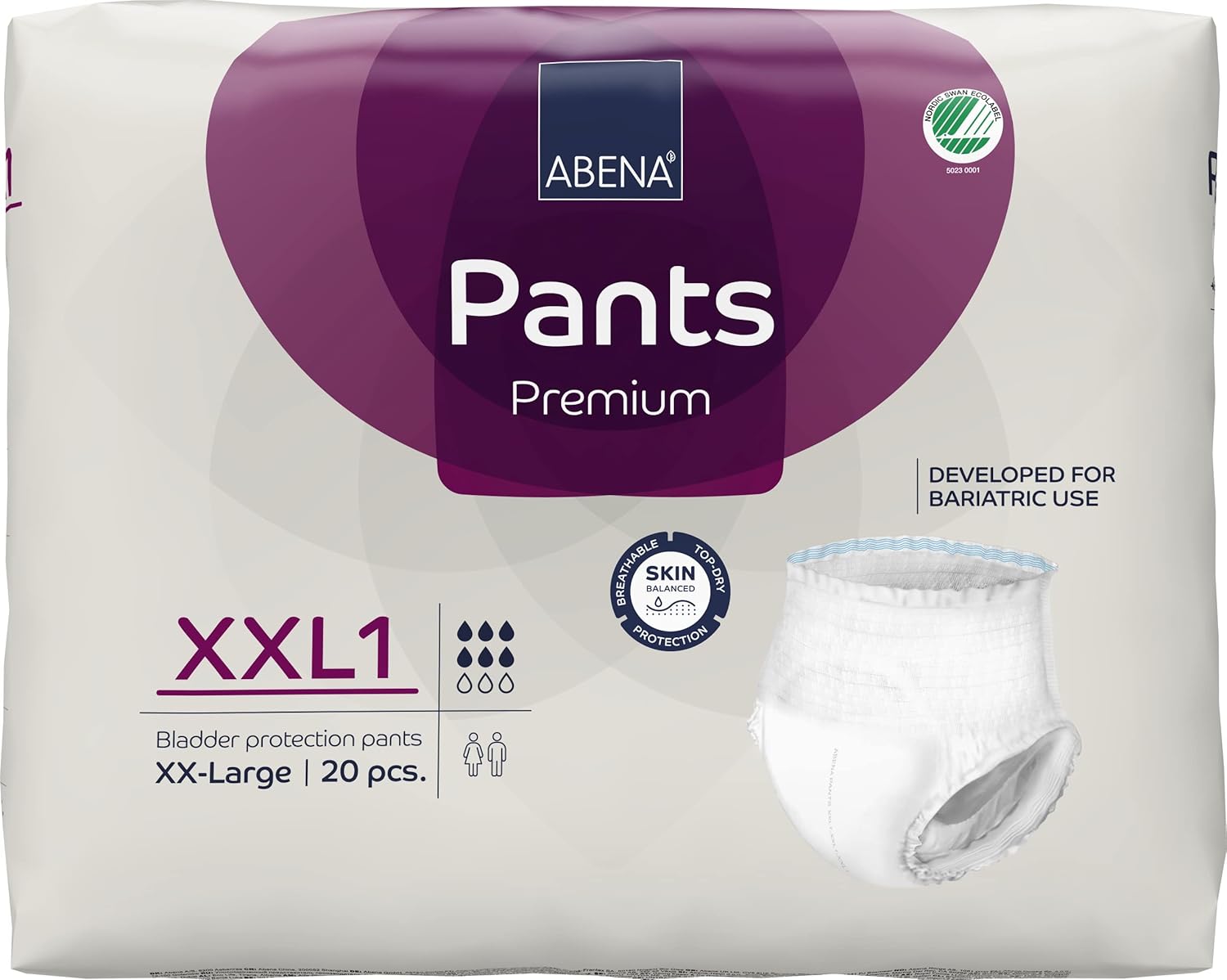 Abena Pants XXL1 Incontinence Pants, Large Capacity Incontinence Pants for Men and Women, Breathable and Comfortable with Fast Absorption, Discreet Incontinence Pads, 60-80" Waist, 1450ml, 20PK-0