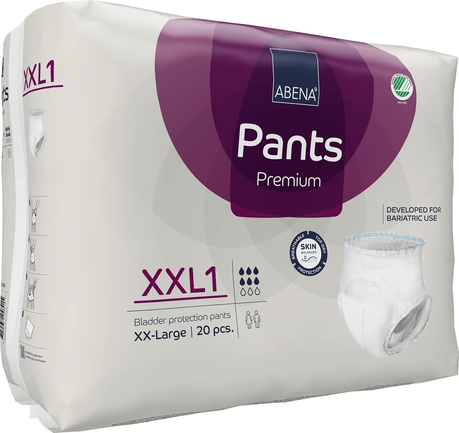 Abena Pants XXL1 Incontinence Pants, Large Capacity Incontinence Pants for Men and Women, Breathable and Comfortable with Fast Absorption, Discreet Incontinence Pads, 60-80" Waist, 1450ml, 20PK-1