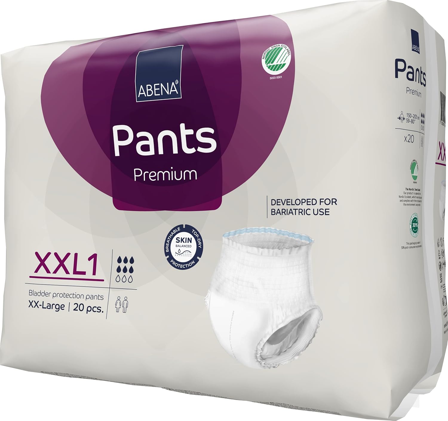 Abena Pants XXL1 Incontinence Pants, Large Capacity Incontinence Pants for Men and Women, Breathable and Comfortable with Fast Absorption, Discreet Incontinence Pads, 60-80" Waist, 1450ml, 20PK-2